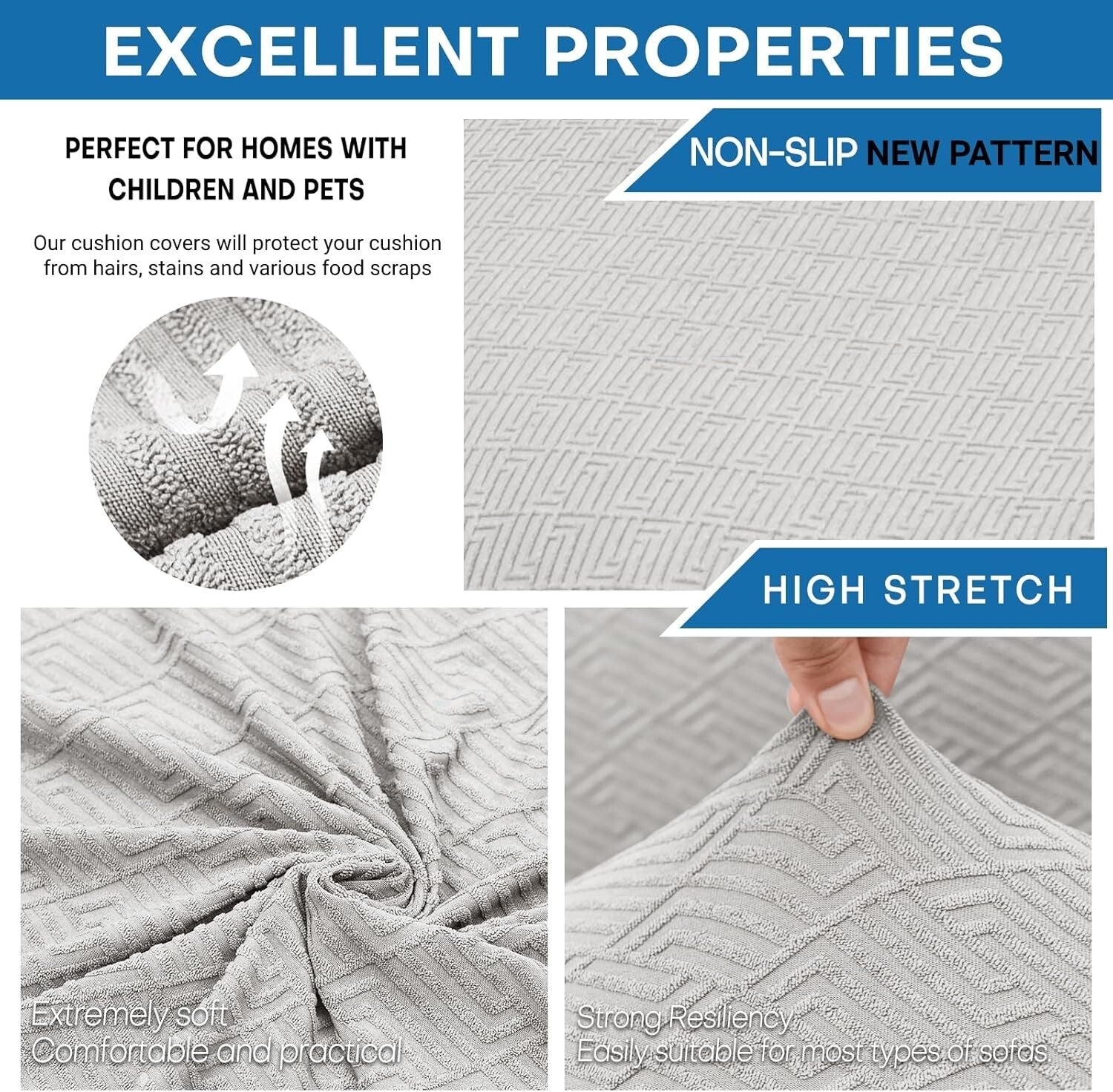 Super Stretch Jacquard Chair Covers for Living Room - 2-Piece Silver Grey Set