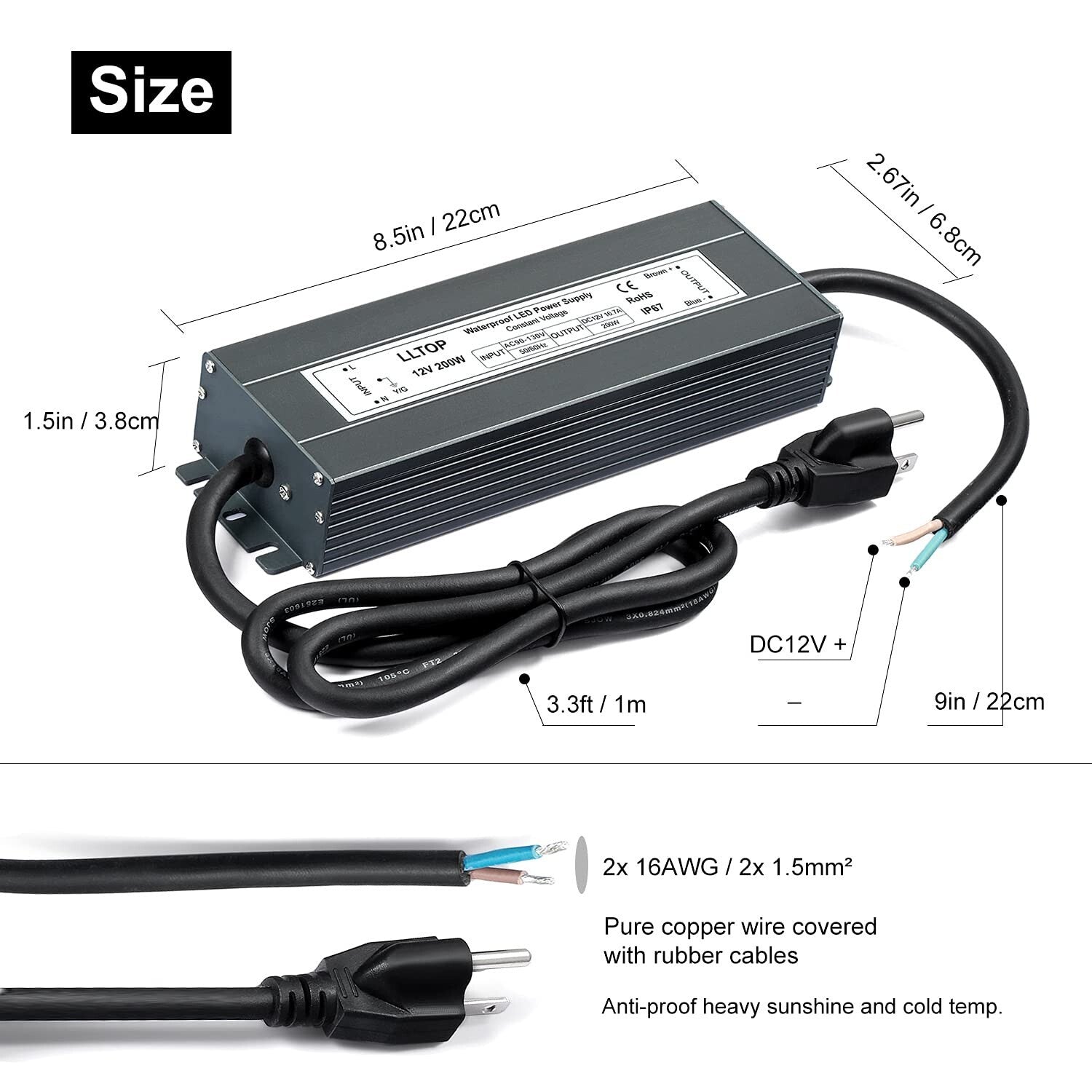 Ultra Slim Waterproof Transformer 200W for LED Lights - Indoor/Outdoor Use