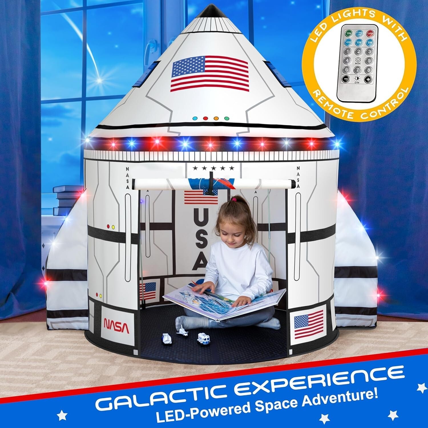 Deluxe Space Explorer Tent - LED Lights, Sounds & 3 Space Toys for Imagination