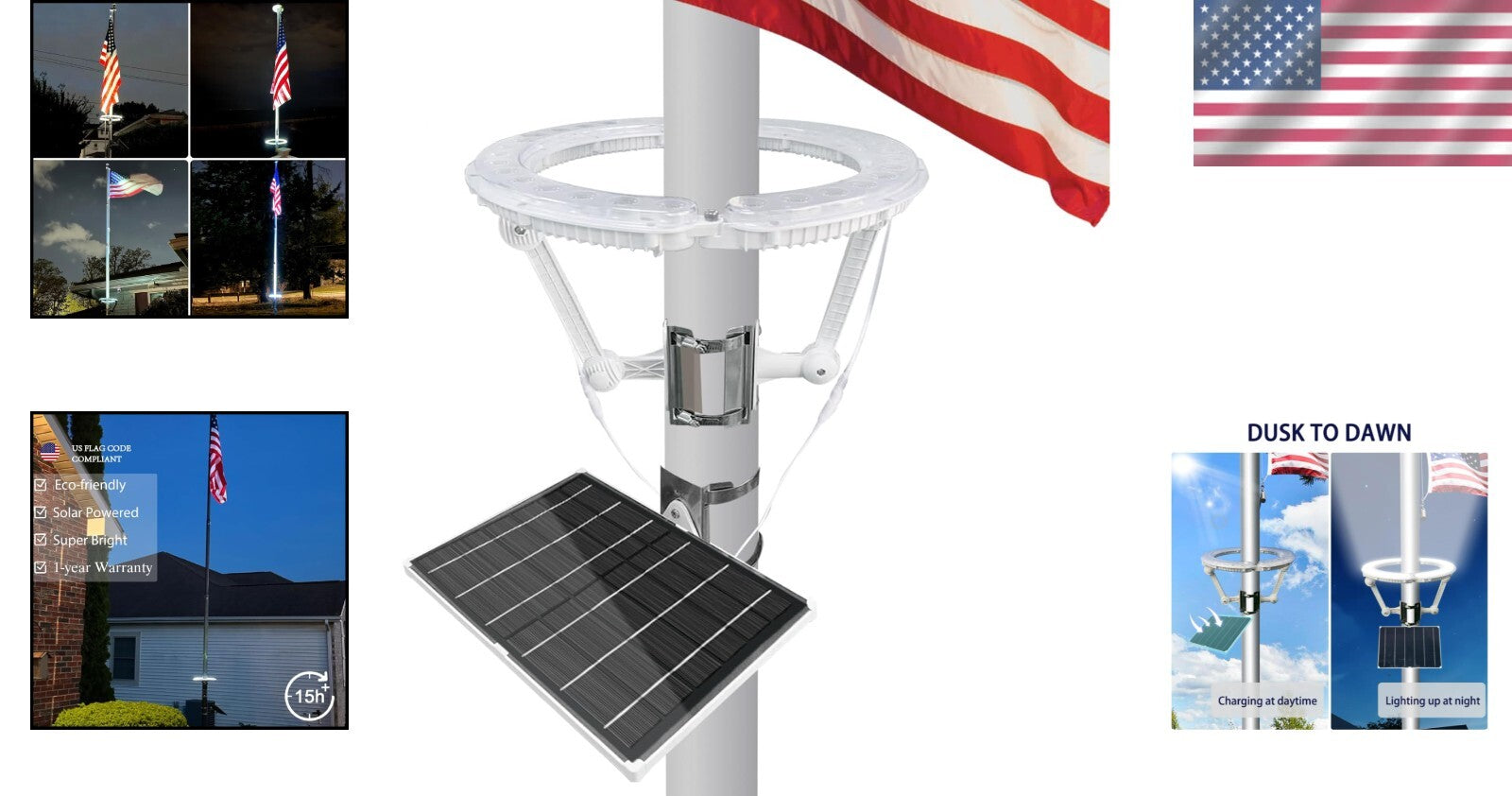 All-Weather 4640 Lumen Solar Flagpole Light with Automatic Dusk to Dawn Sensor