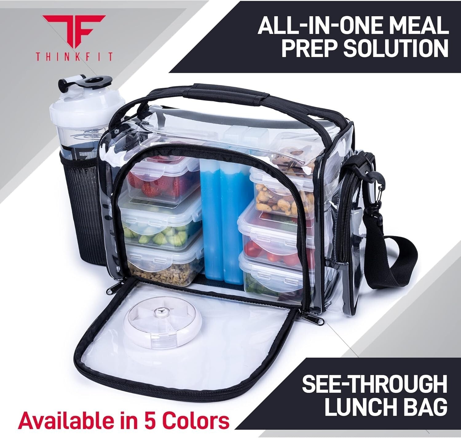 Clear Lunch Bag with 6 BPA-Free Meal Prep Containers - Microwave & Freezer Safe