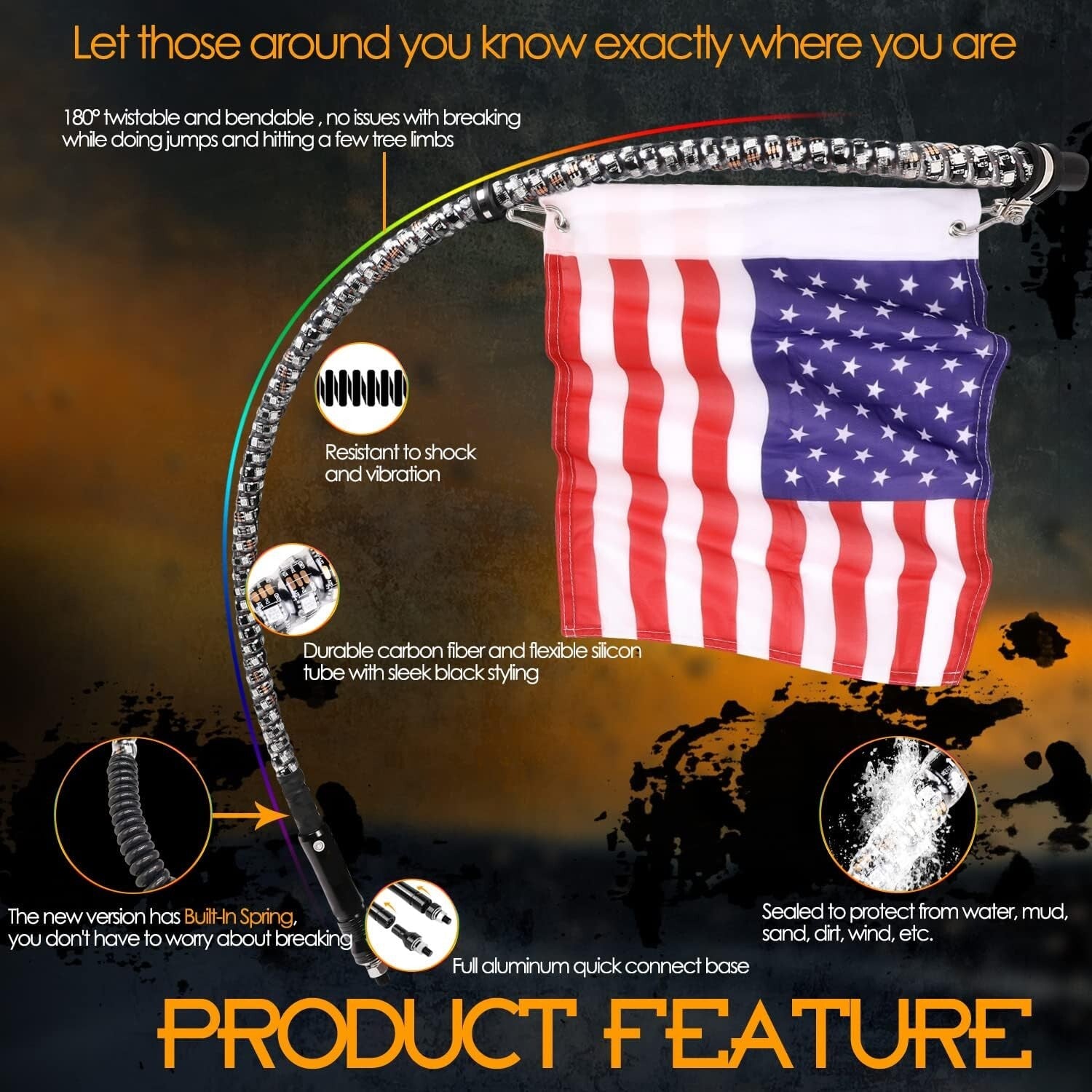 Ultimate 5ft RGB LED Whip Lights - Remote Controlled Offroad Adventure Lighting