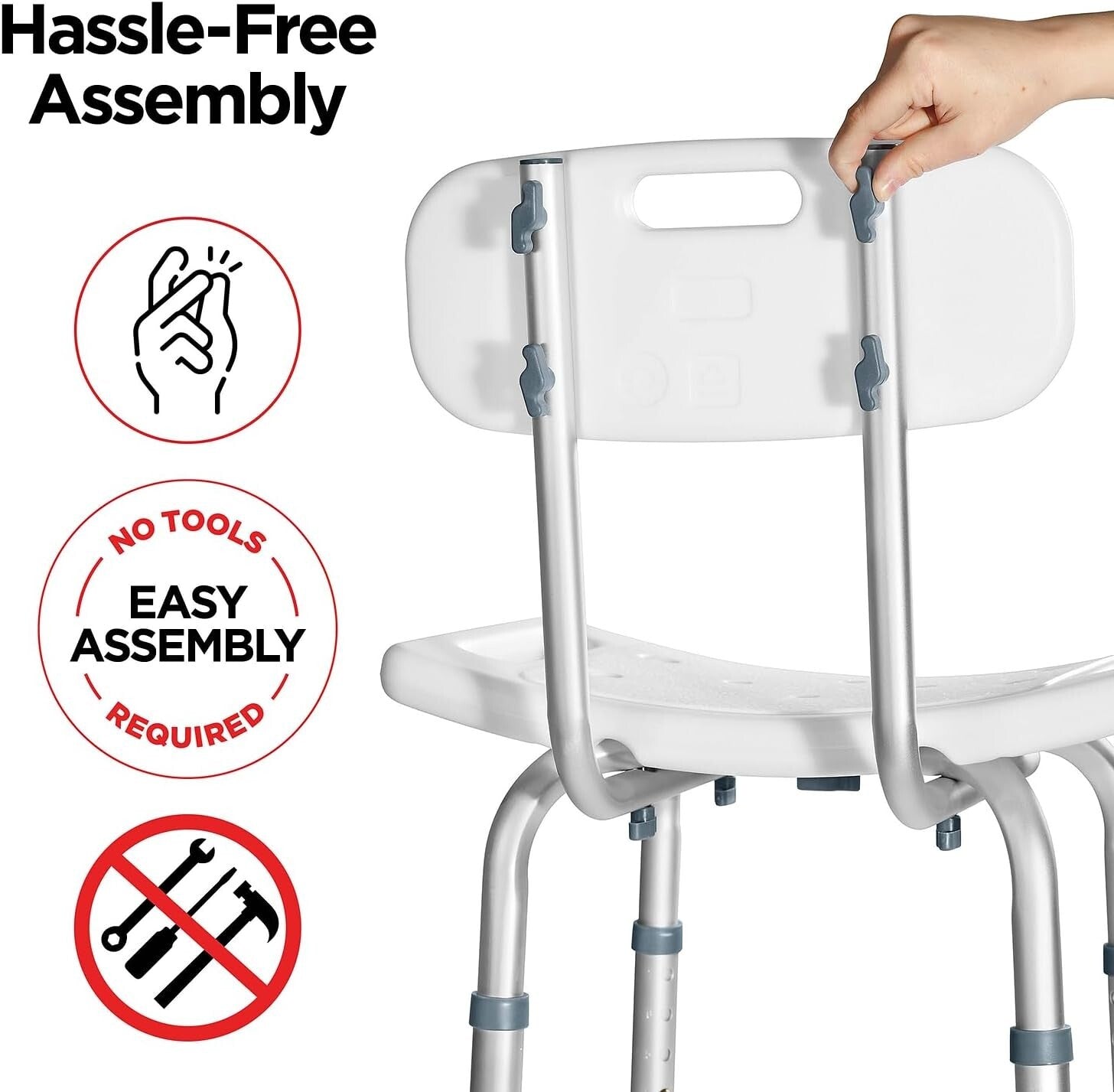 Portable Shower Chair with Adjustable Heights & Bonus Scrubbers - Safe & Durable
