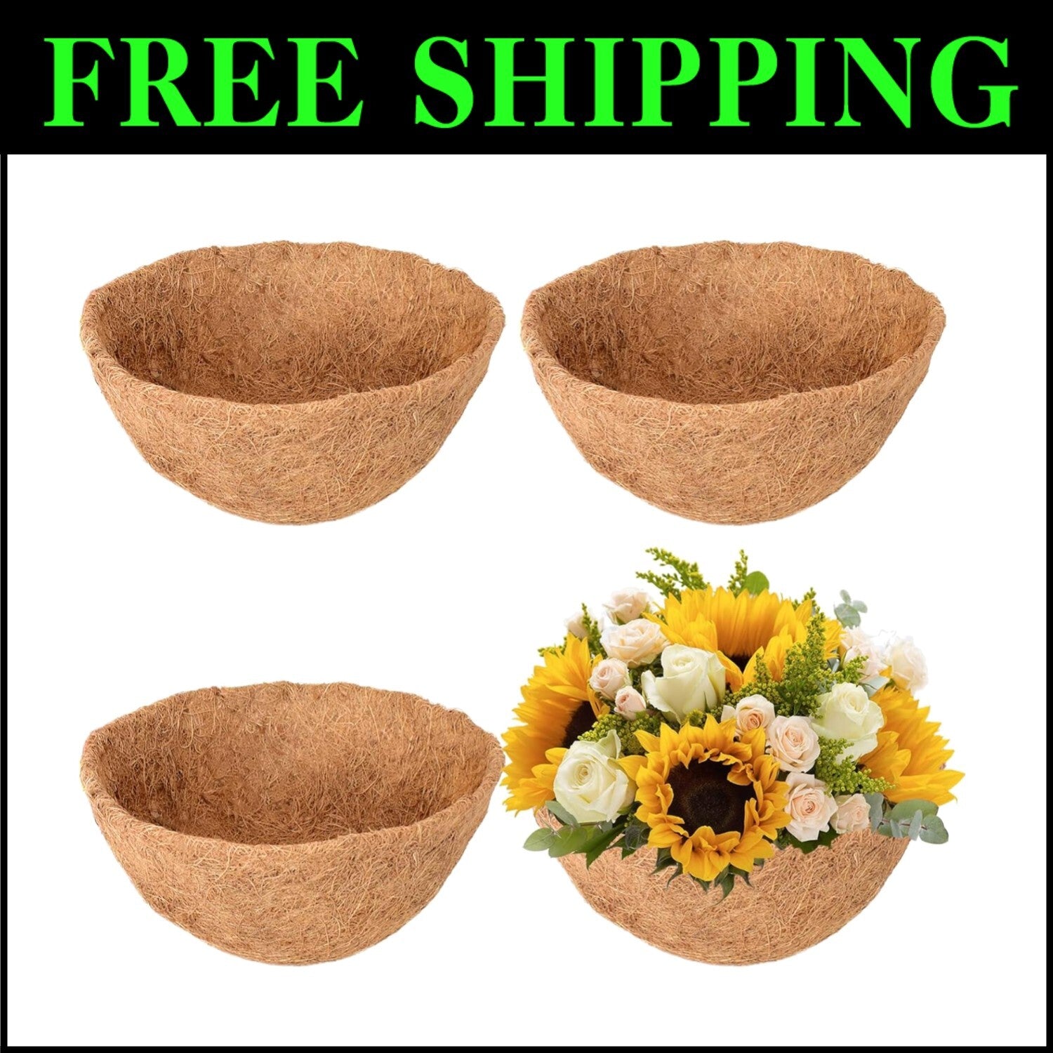 Moisture-Retaining Coconut Coir Liners for 20-Inch Hanging Plants - 4 Pack