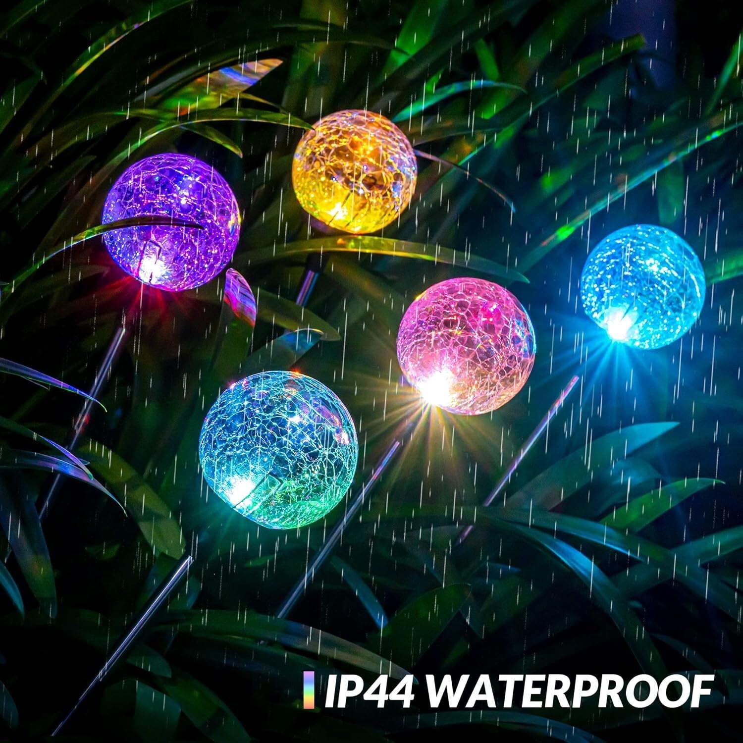 Enchanting 6-Pack Color-Changing Solar Garden Lights with Cracked Glass Design