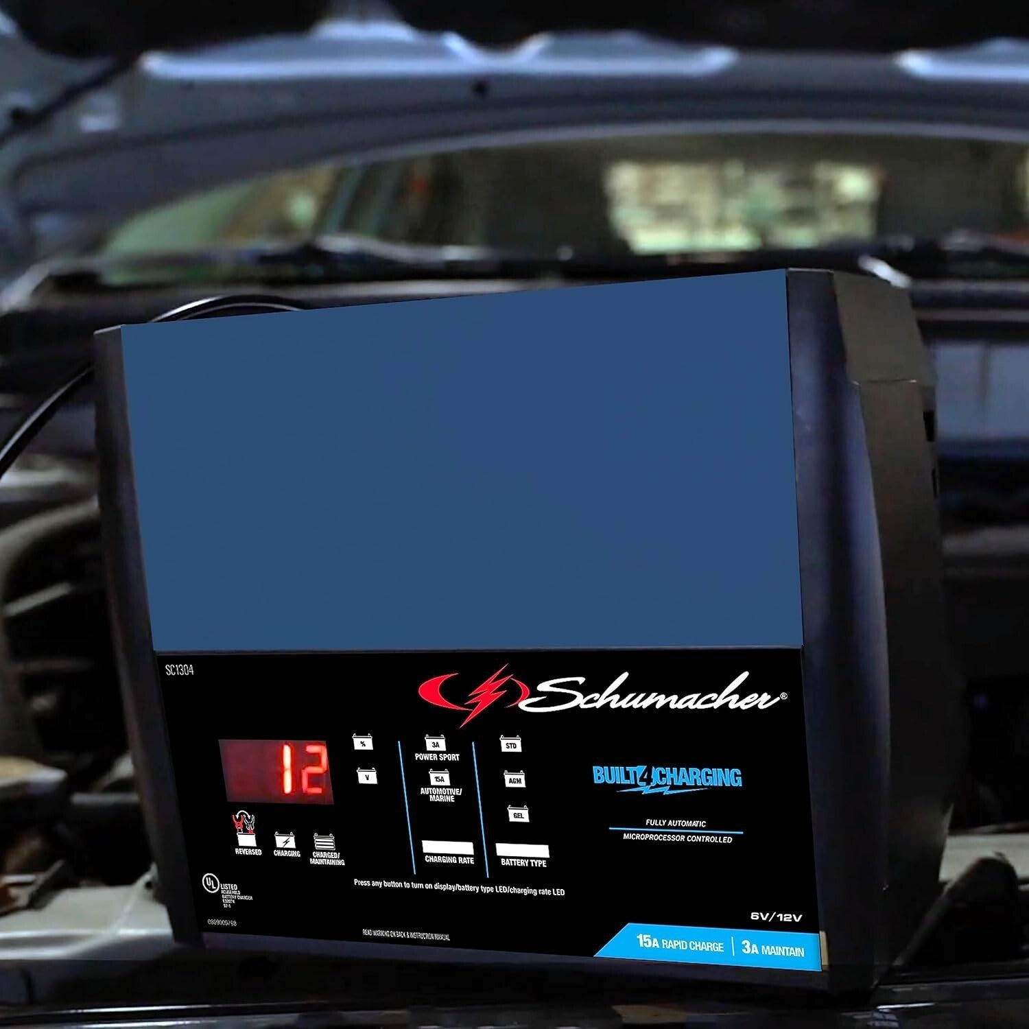 15 Amp Fully Automatic Battery Charger & Maintainer for Marine, Car & Motorcycle