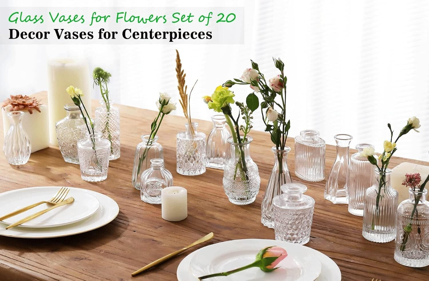 Durable Glass Bud Vases Set - 20 Versatile Clear Vases for Floral Arrangements