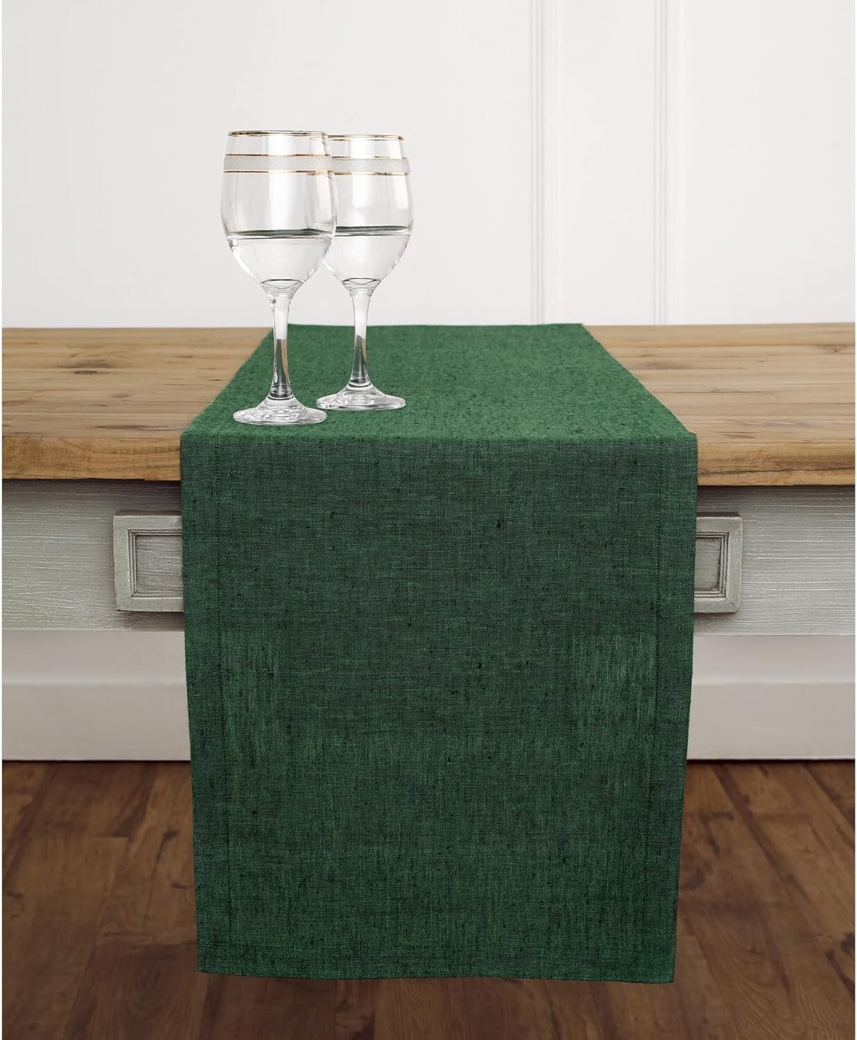 Elegant 120 Inch Forest Green Linen Table Runner - 100% Pure Flax Design