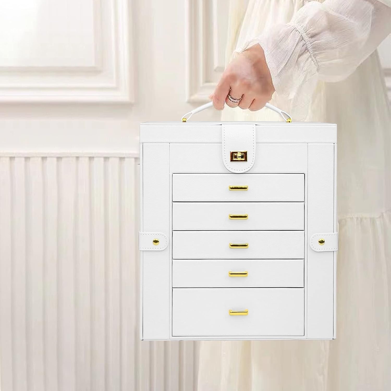 Portable 6-Tier Jewelry Organizer with 5 Drawers and Velvet Lining - Gift Idea