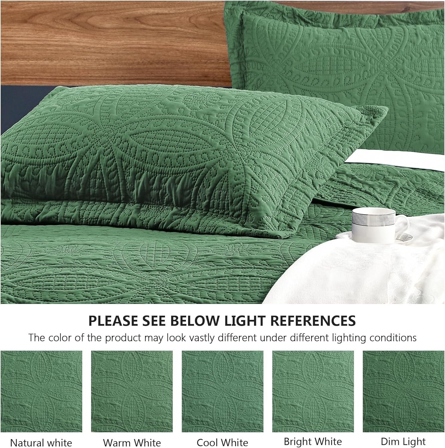 Chic King Size Bedspread in Olive Green - Modern Coin Design & Ultimate Comfort