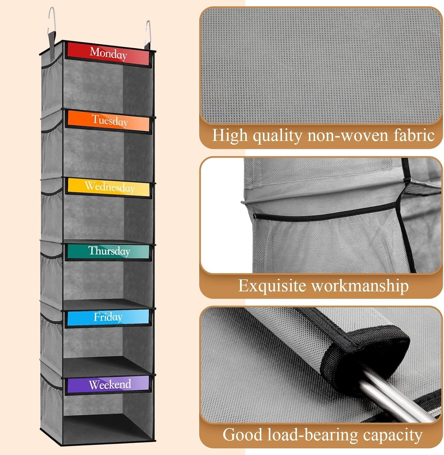 Durable Weekly Clothes Organizer - 2 Pack Hanging Design for Kid's Closet