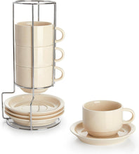Load image into Gallery viewer, Durable Porcelain 8oz Cappuccino Cups &amp; Saucers Bundle - Ideal for Coffee Lovers