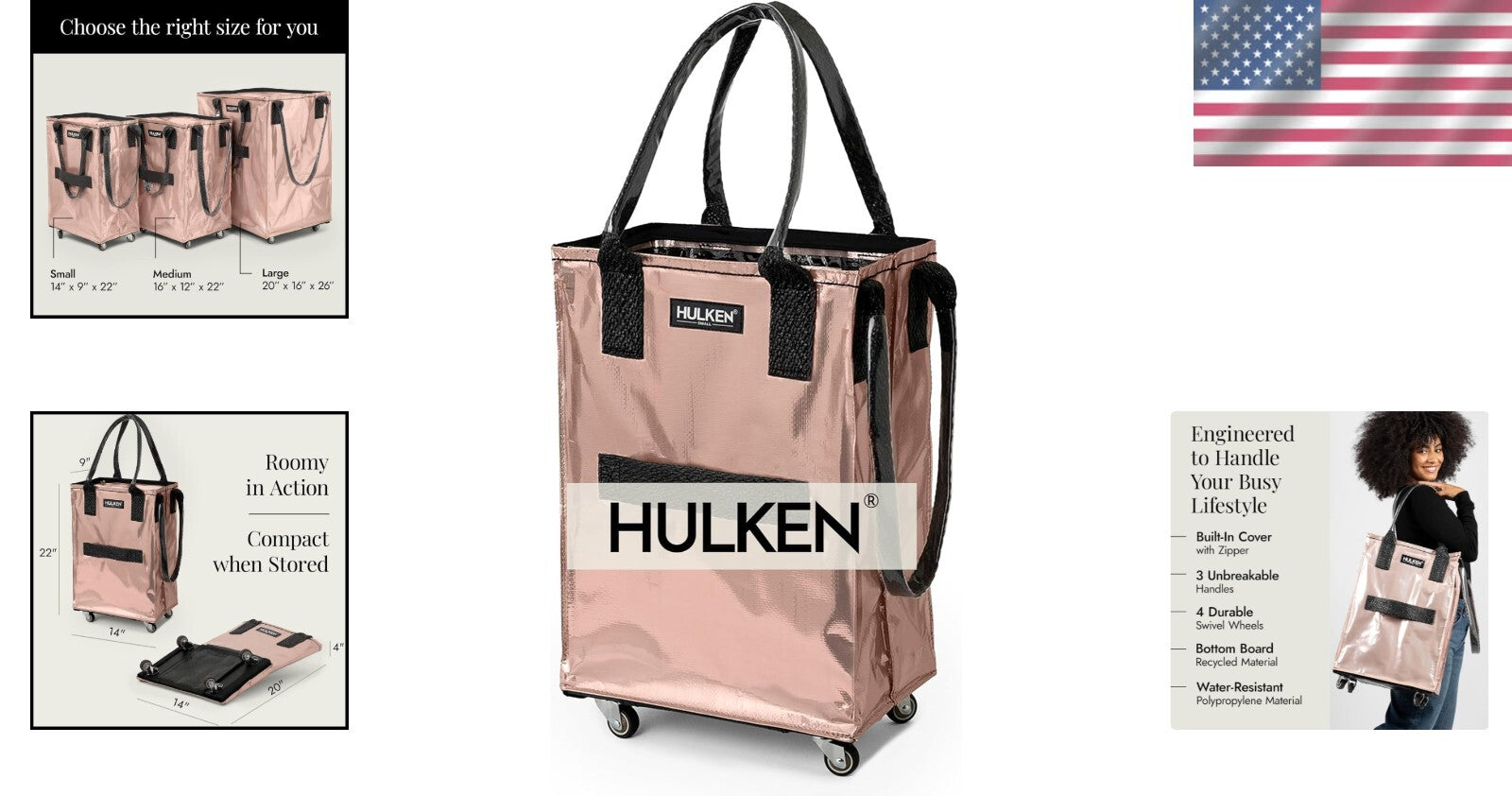 Durable Lightweight Rose Gold Shopping Trolley with Swivel Wheels & Zipper