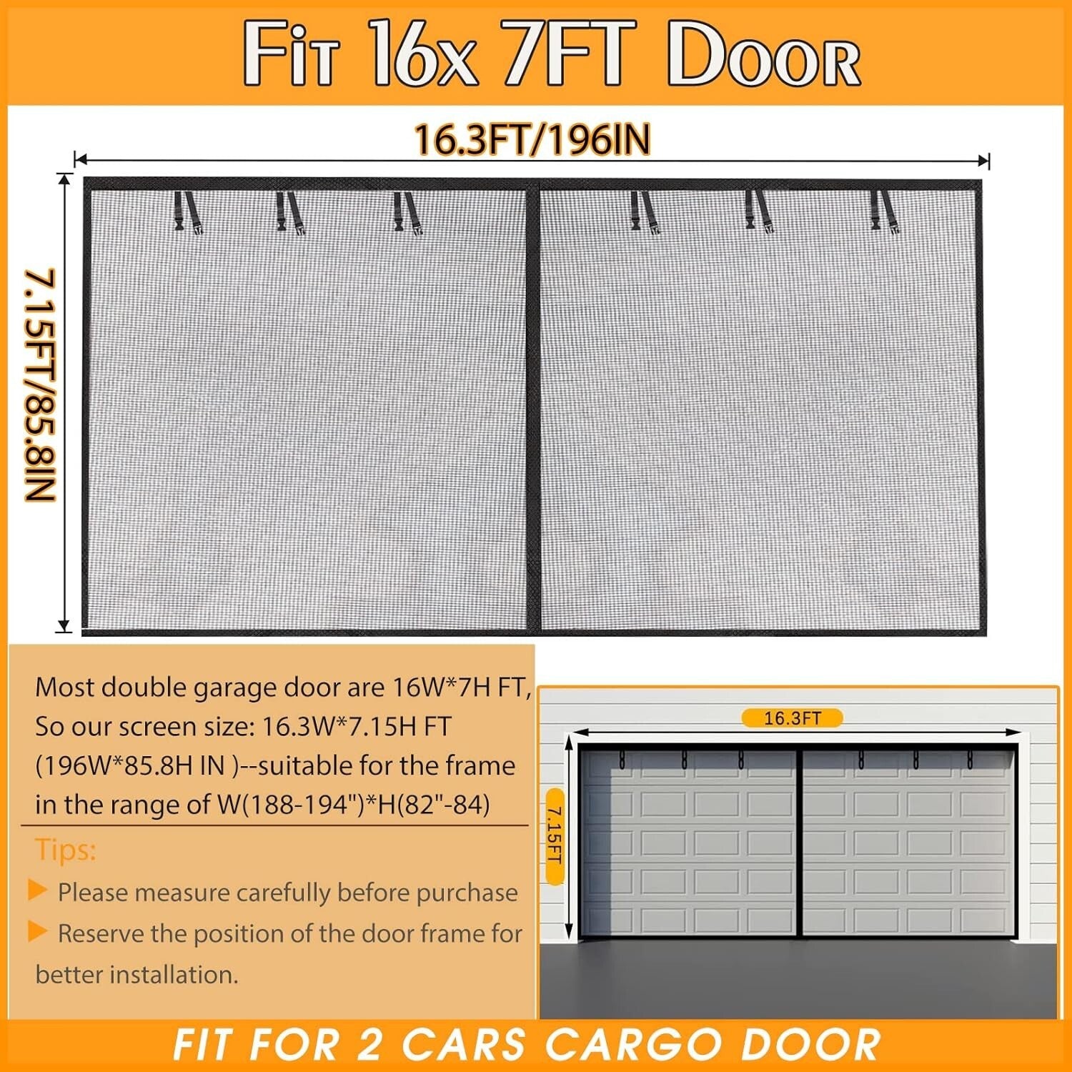 Fiberglass Garage Screen Door Set for 16x7FT Garages - Wind-Resistant & Stylish