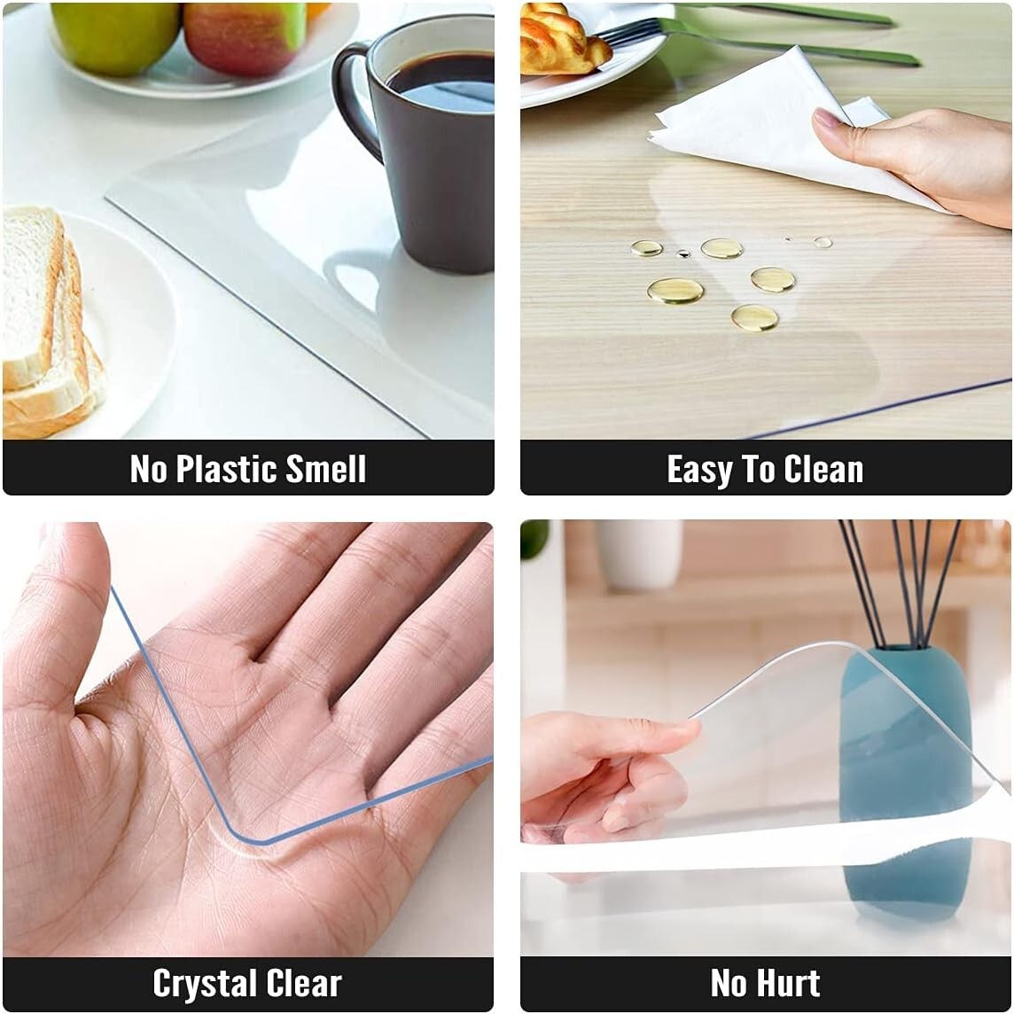 2mm Thick Clear Table Protector Mat for Dining & Coffee Tables - Easy to Clean