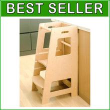 Load image into Gallery viewer, Adjustable Toddler Kitchen Step Stool - Child Standing Tower in Natural Wood