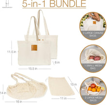 Load image into Gallery viewer, Ultimate Eco-Friendly Grocery Tote Set - 5 Canvas Bags with Pockets and Handles