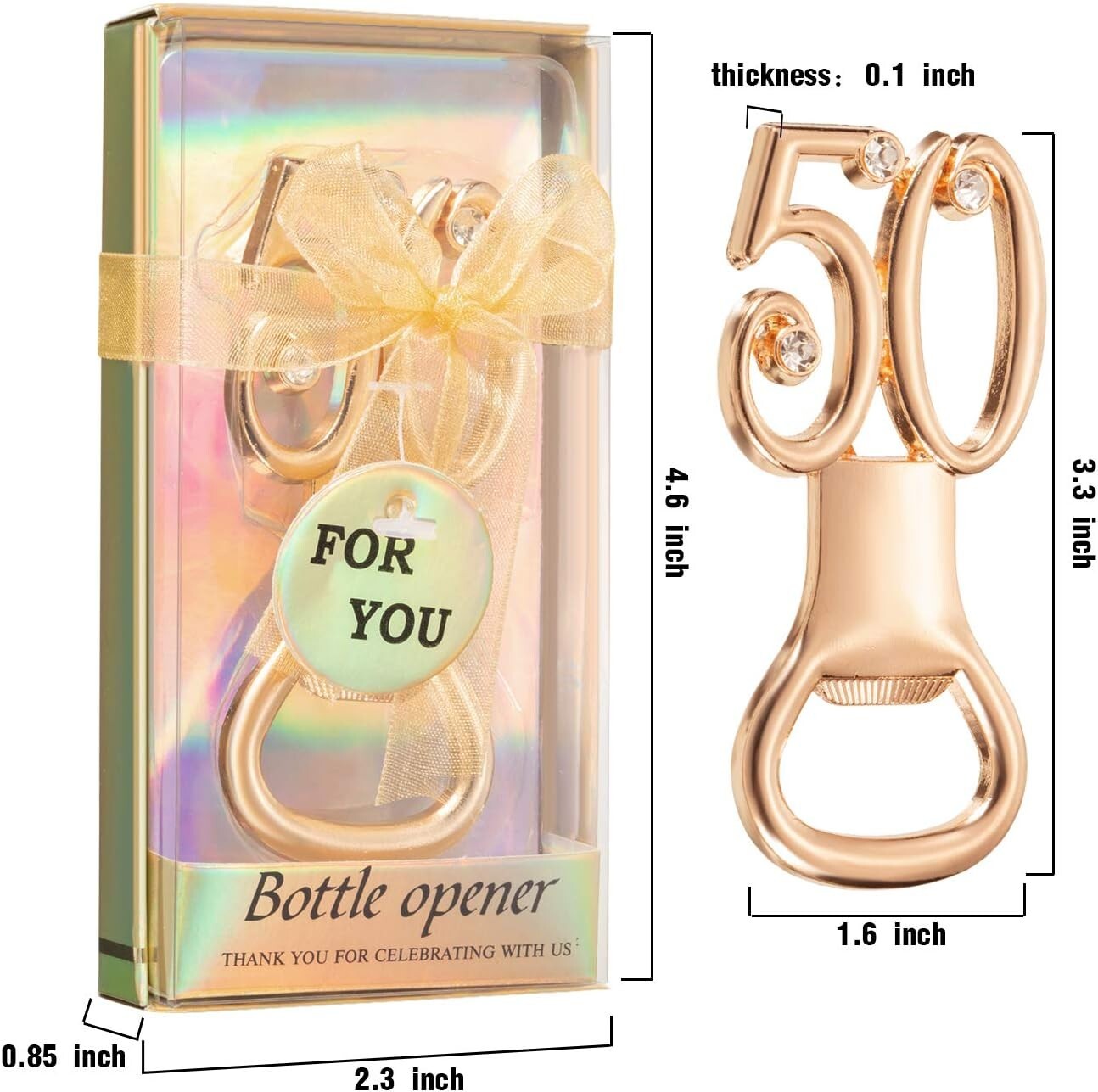 50-Piece Gold Rhinestone Bottle Opener Set for 50th Anniversary Celebrations