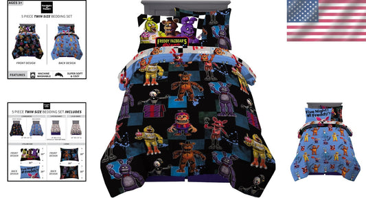 Cozy Reversible 5 Piece Kids Bedding Set - Five Nights At Freddy's Twin Size