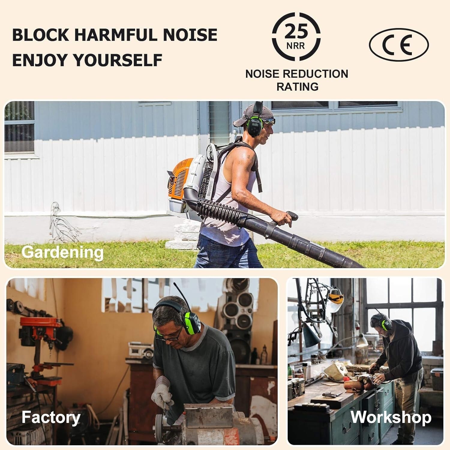 Premium 5.3 Bluetooth Earmuffs with AM/FM Radio & Rechargeable Battery - Green