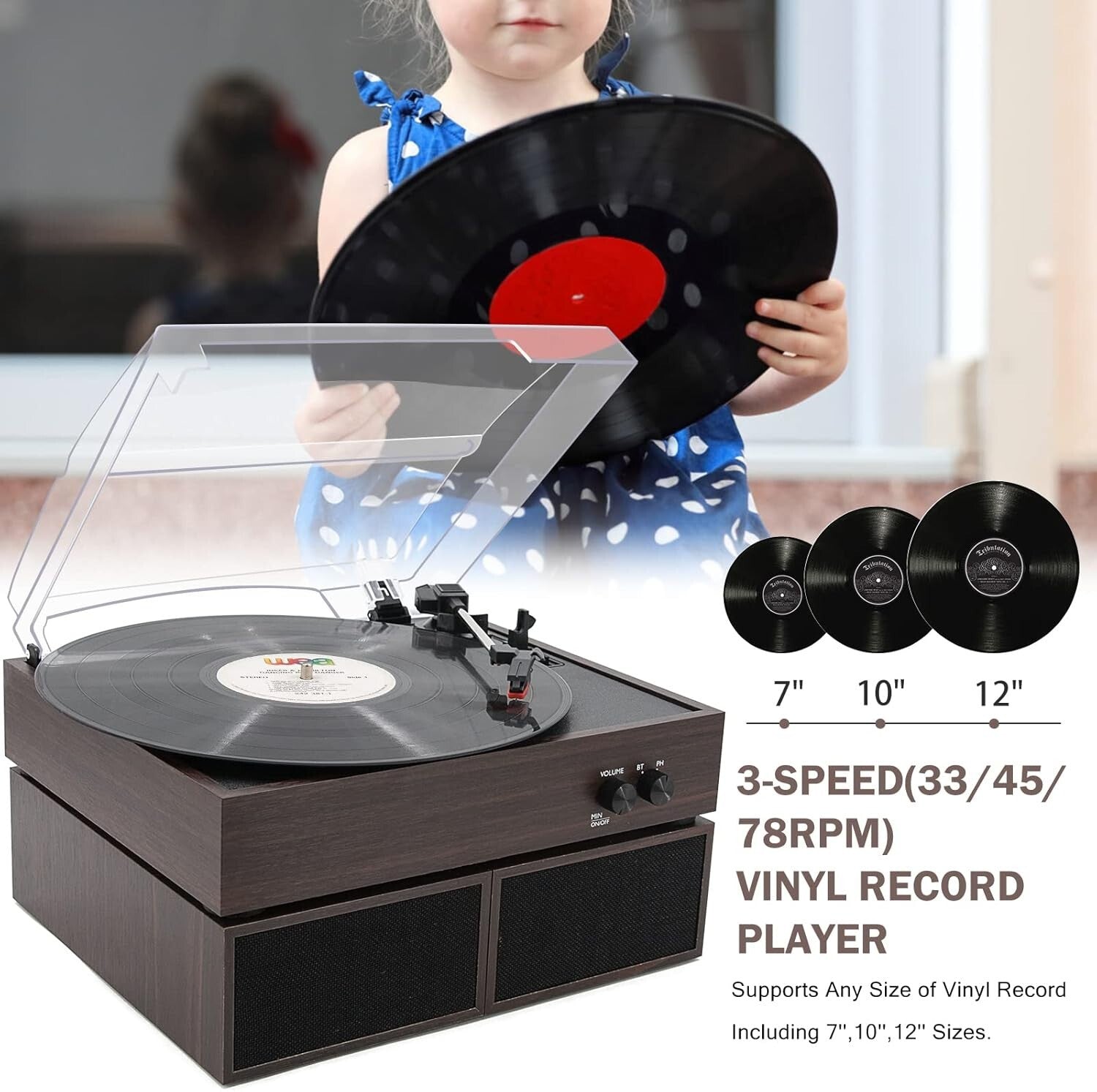 Elegant Wireless Vinyl Turntable with Auto-Stop & Stylish Speakers - Wood Finish