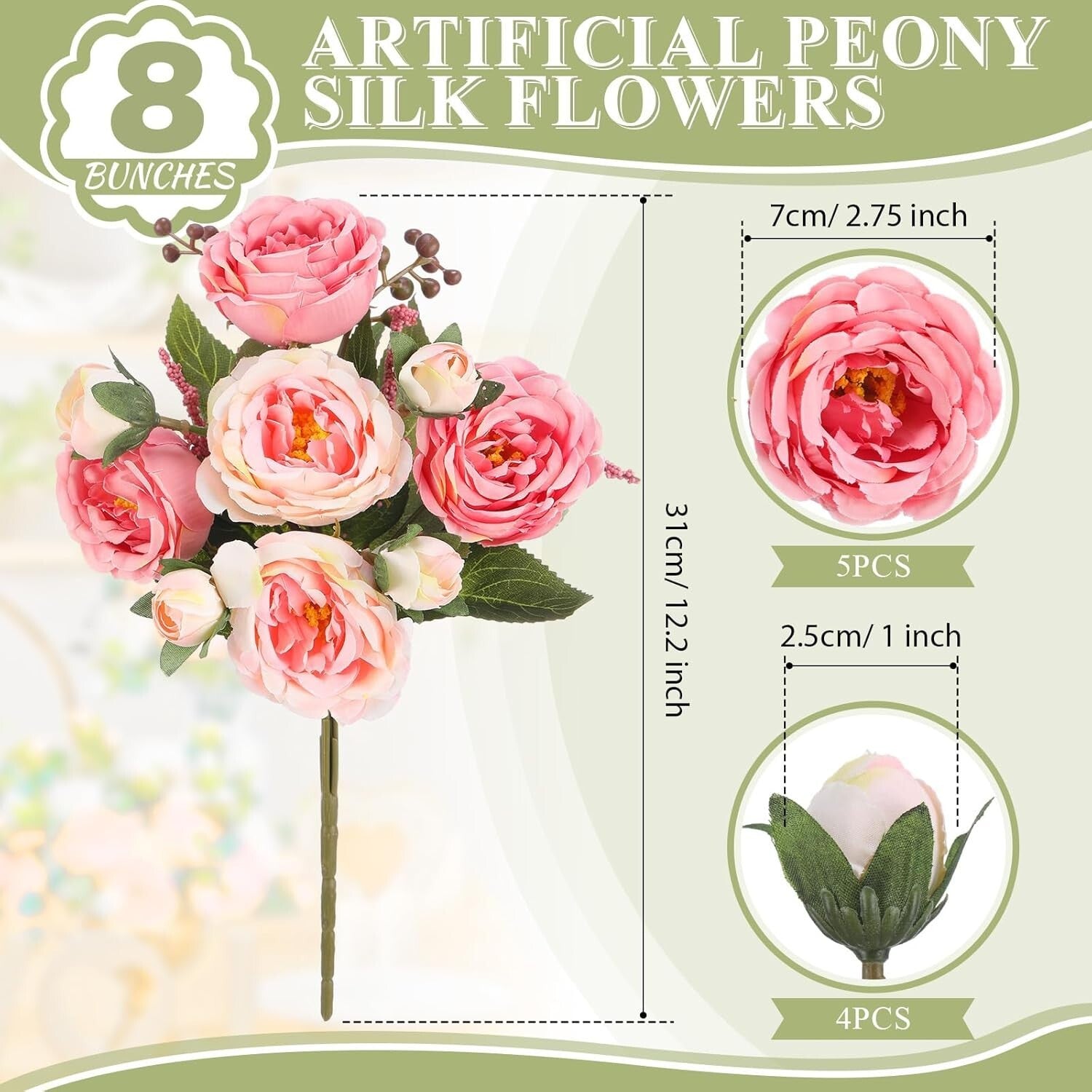 Lush 8 Bundles of Realistic Peonies - Enhance Any Spring Decor Effortlessly