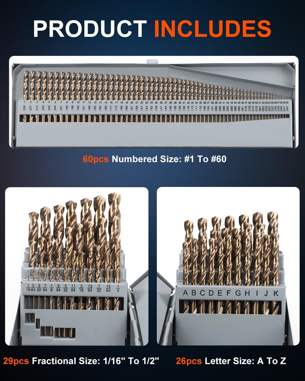 135° Split Point Cobalt Drill Bit Set - 115 Pcs, Ideal for Hardened Materials