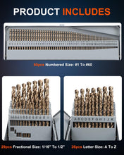 Load image into Gallery viewer, 135° Split Point Cobalt Drill Bit Set - 115 Pcs, Ideal for Hardened Materials