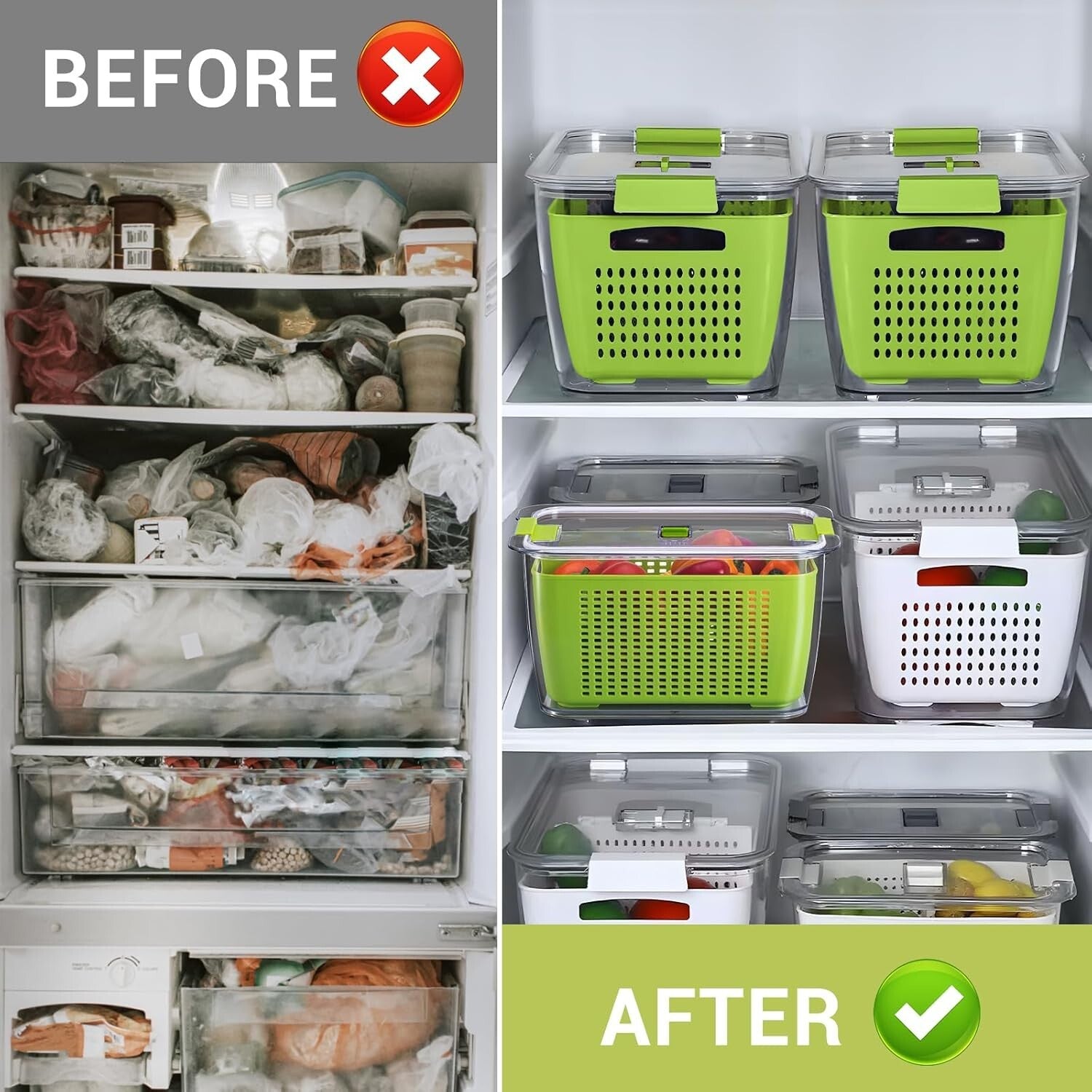 Keep Fruits and Vegetables Fresh - 4 Large BPA-Free Storage Containers with Lids