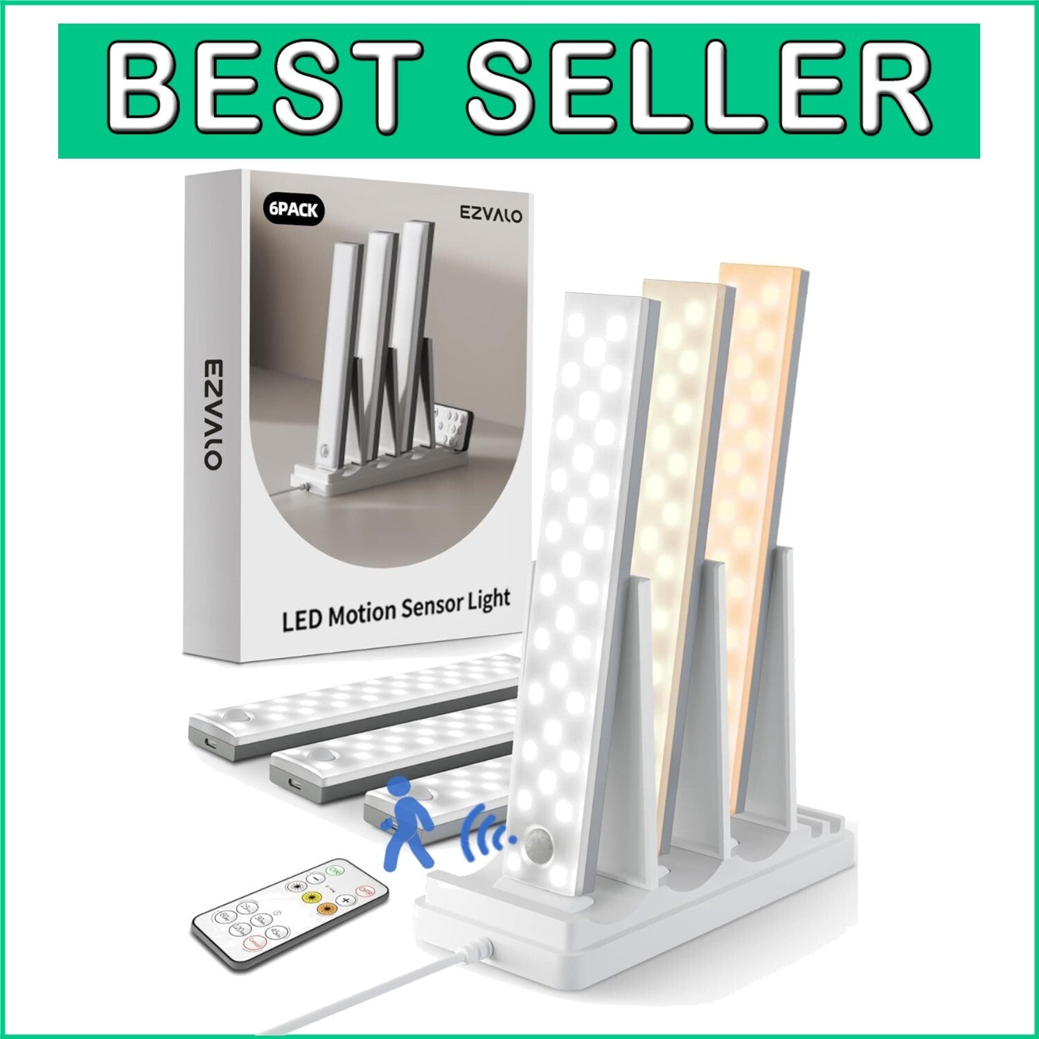 6-Pack Rechargeable Motion Sensor Under Cabinet Lights with Remote Control