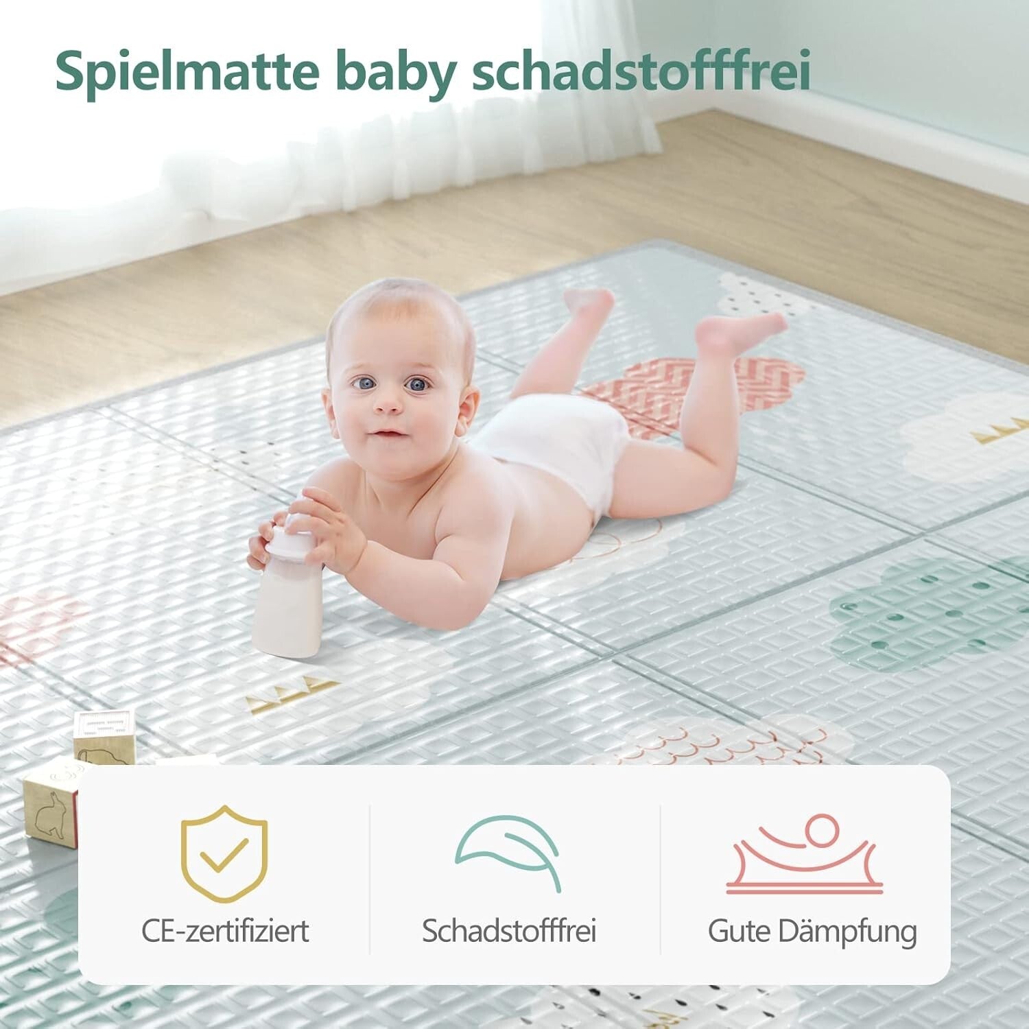 Cute Motif Waterproof Play Mat - Extra Large Foam Mat for Babies & Tummy Time