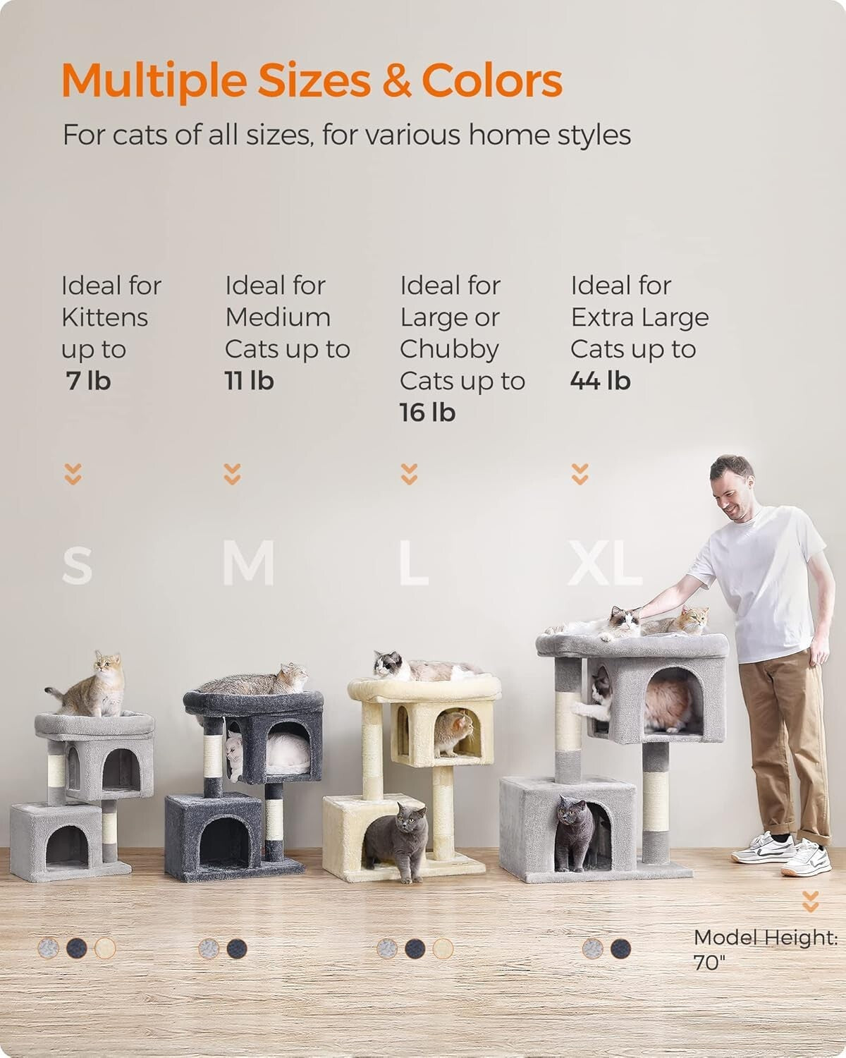 Smoky Gray 26.4-Inch Cat Tree with 2 Caves and Large Perch - Ideal for Kittens