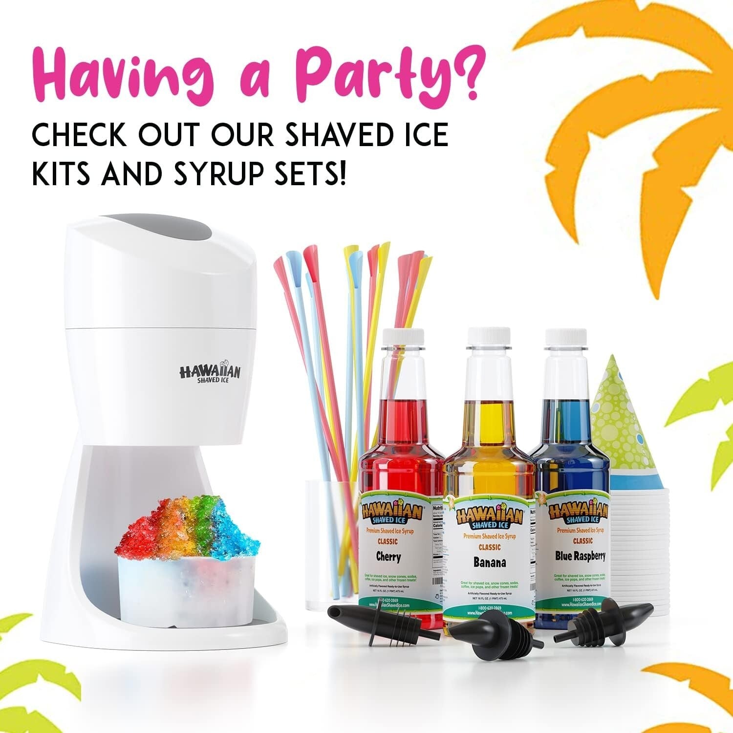 Electric Snow Cone and Shaved Ice Machine with Reusable Ice Molds - Compact 12"
