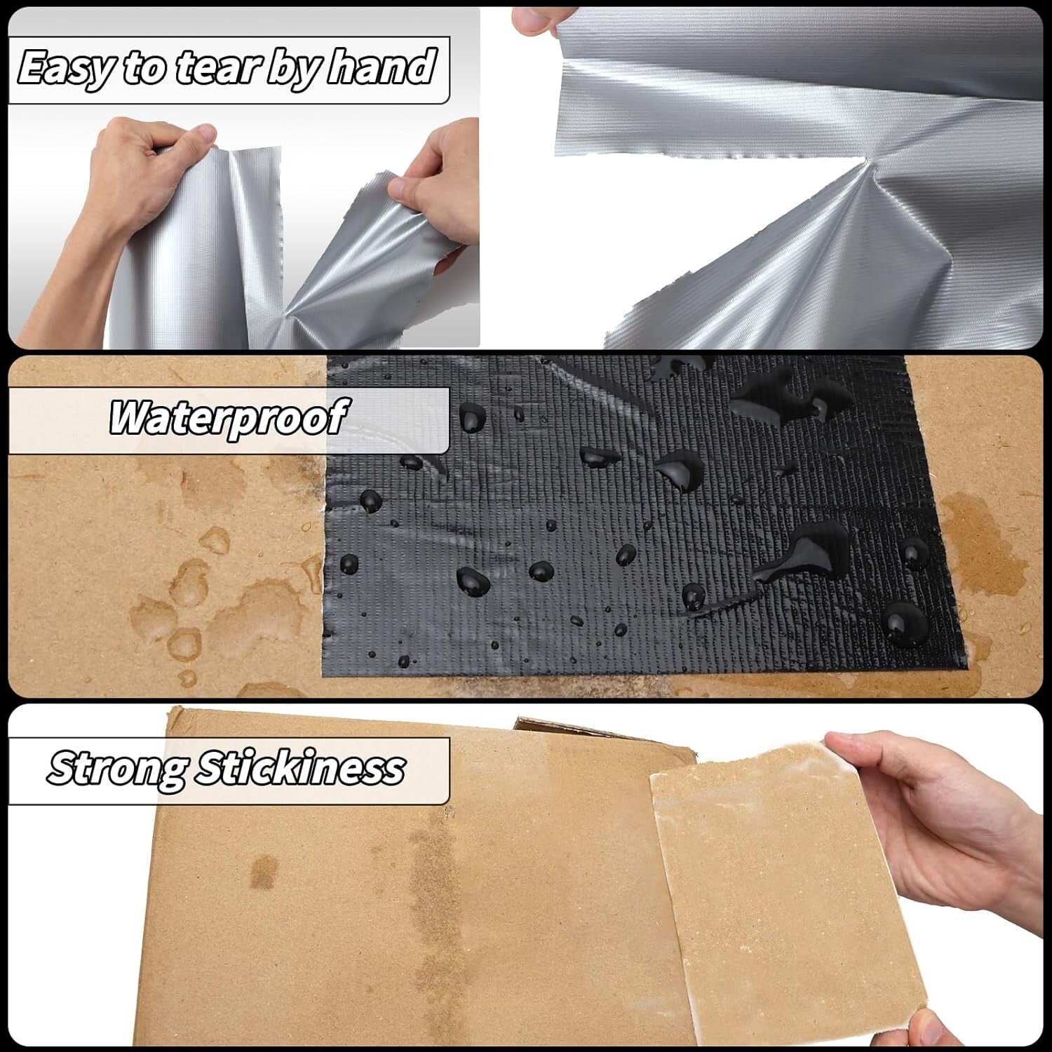 Black Duct Tape 12 Inch, 2 Rolls of Flexible All-Weather Adhesive for Repairs