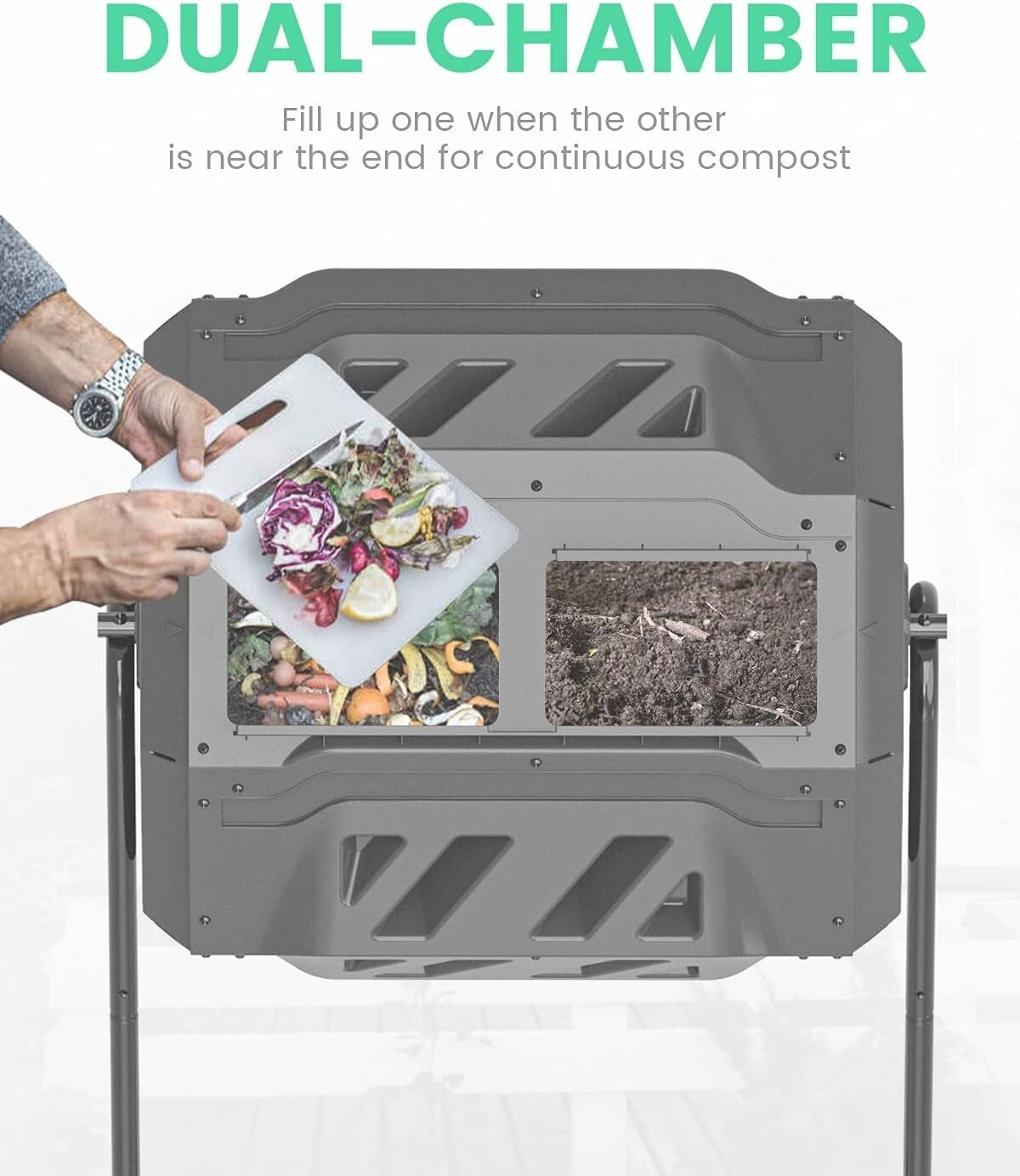 Advanced Dual Chamber Composter - 43 Gallon Tumbler with Convenient Access