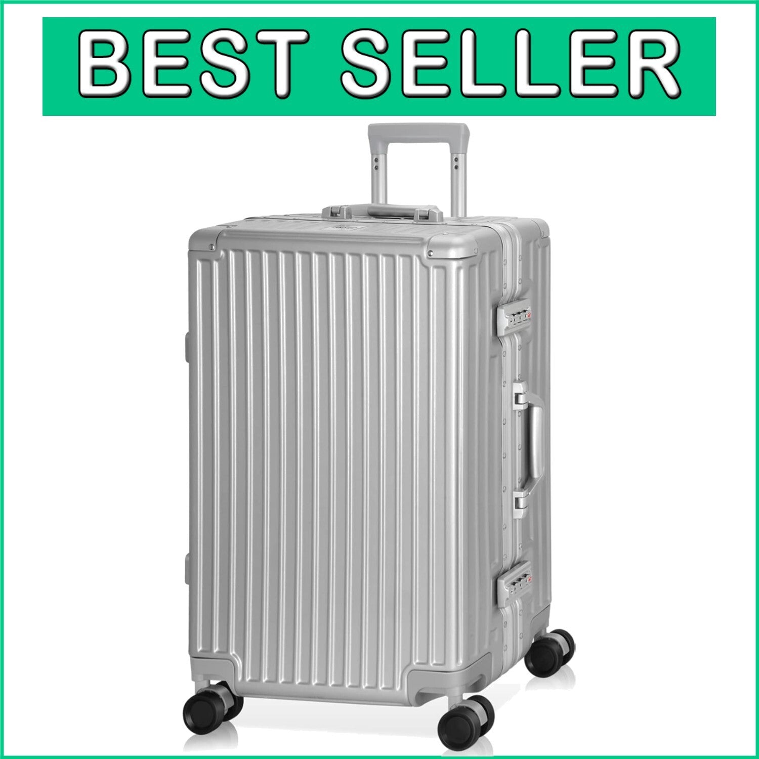 Fashionable Silver 24-In Aluminium Frame Suitcase with TSA Lock & Spinner Wheels