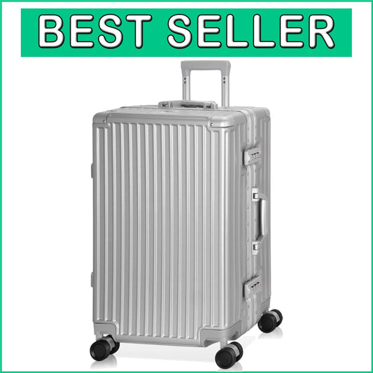 Fashionable Silver 24-In Aluminium Frame Suitcase with TSA Lock & Spinner Wheels