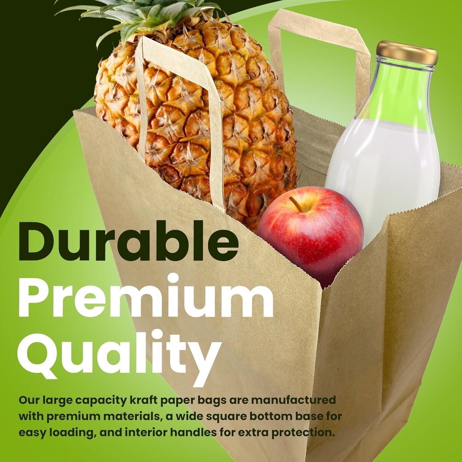 Heavy Duty 100 Pack Paper Grocery Bags - Convenient Handles & Self-Seal Closure