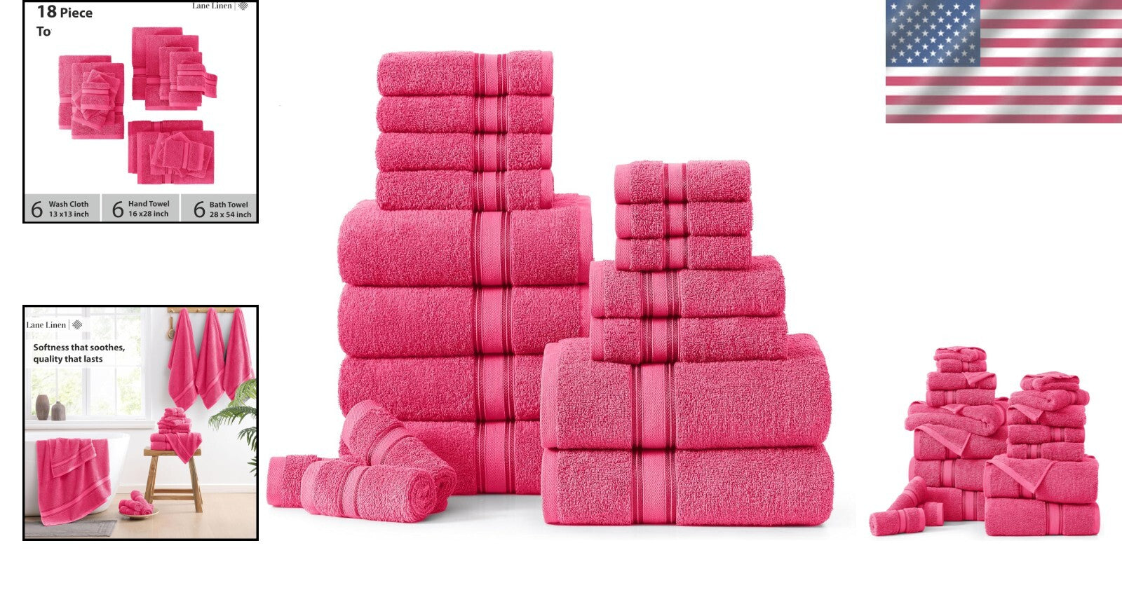 Elegant 18-Piece Fuchsia Towel Collection - Machine Washable, Oeko-Tex Certified