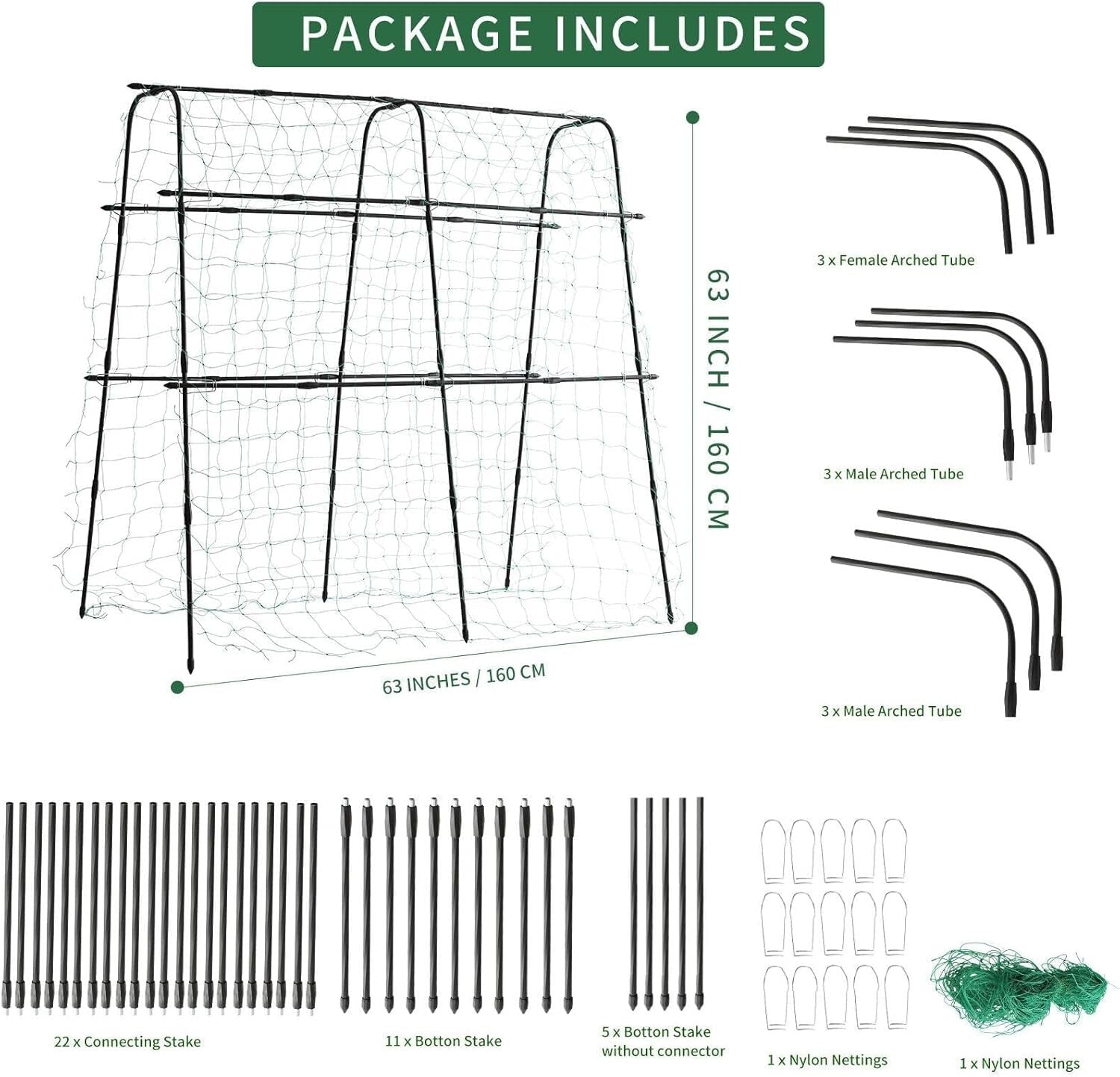 Elegant 5.3 FT Tall Trellis with Durable Steel and Nylon Netting for Raised Beds