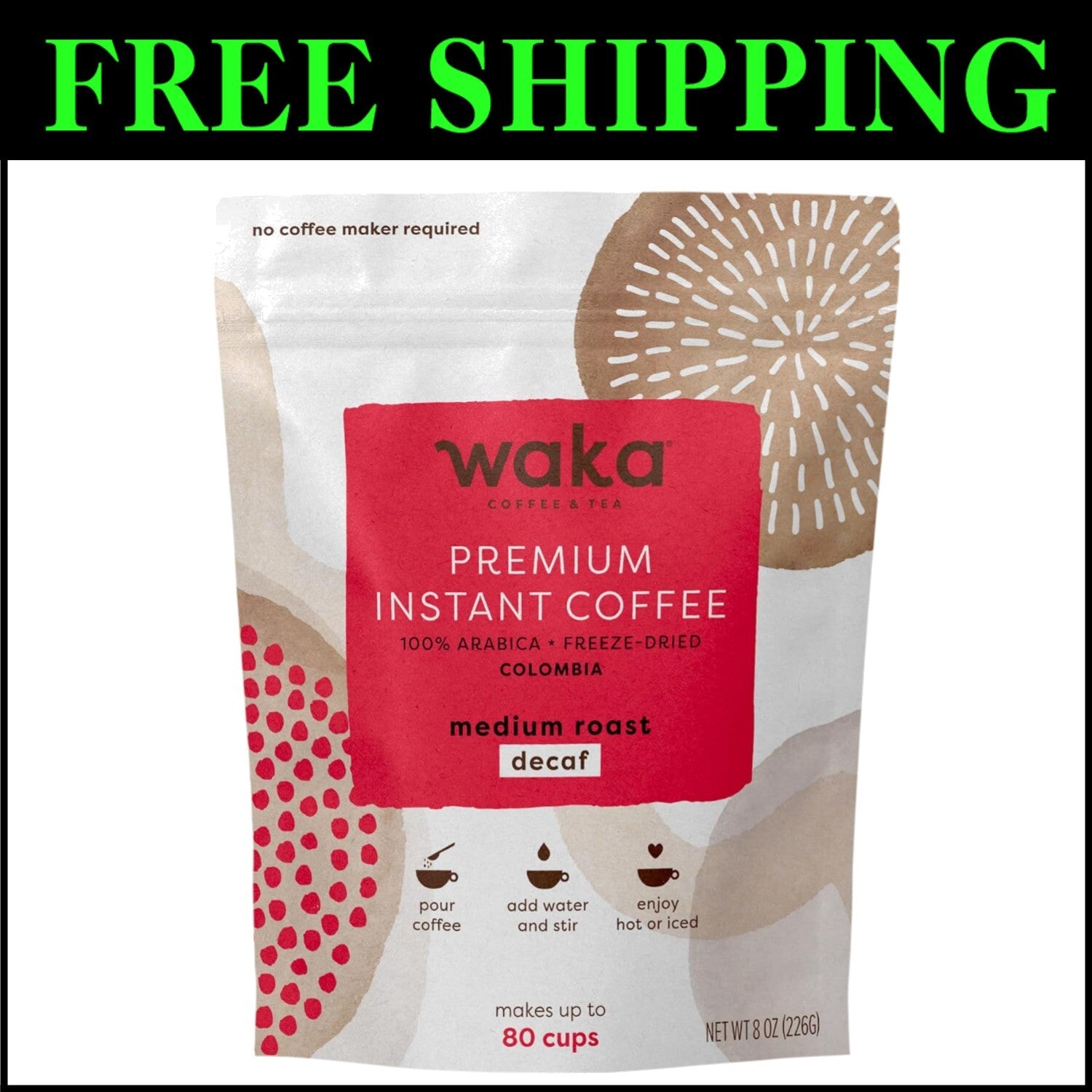 Waka Premium Instant Coffee Pouches - 100% Arabica for Hot & Iced Brewing