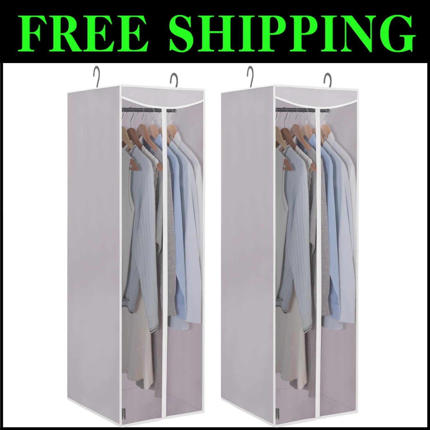 2-Pack Large Hanging Garment Bag with Zipper - Dust-Proof Clothes Protector