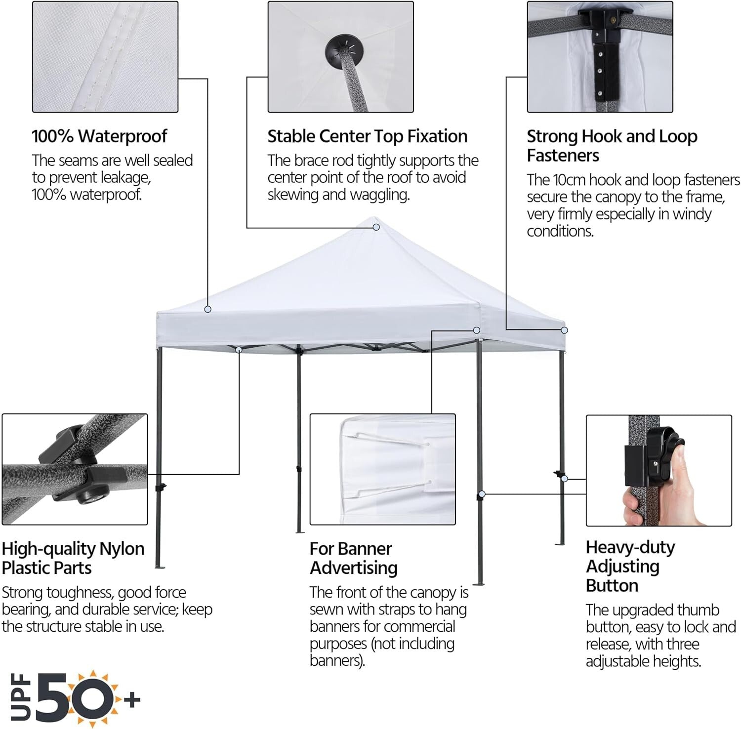 Commercial Heavy Duty Canopy Tent 10x10 - Waterproof & Adjustable with Sandbags