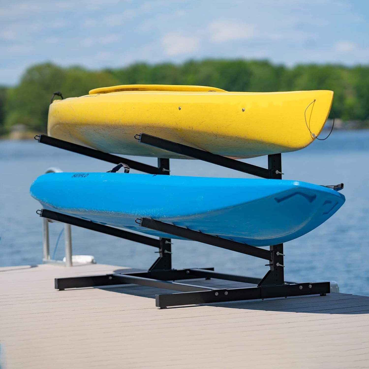 Industrial-Grade Freestanding Kayak Holder - 2 Levels, Easy Setup and Versatile