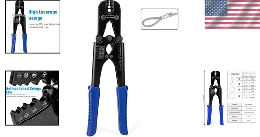 Ergonomic Wire Rope Crimping Tool with Multi-Groove Cutter - Black Oxide Finish