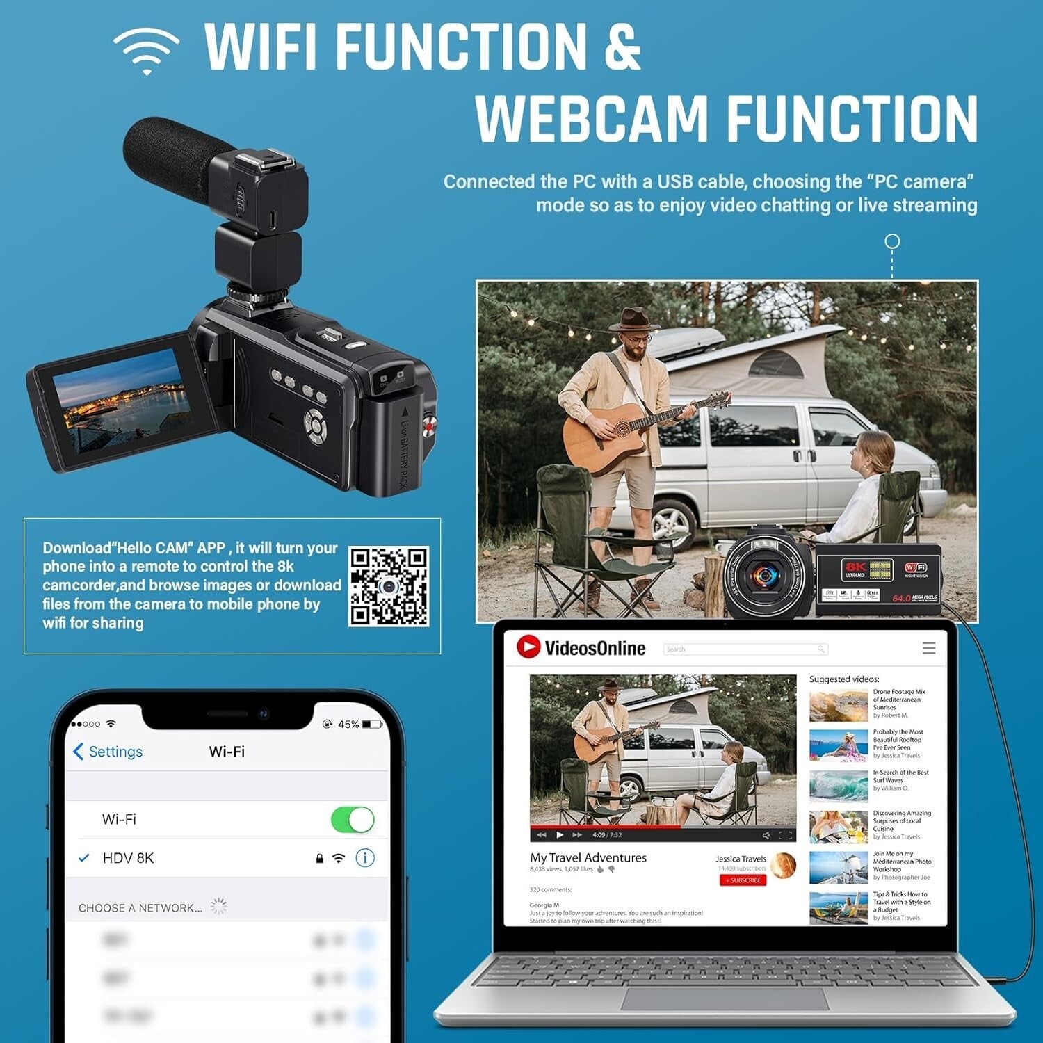 8K 64MP Vlogging Camera with 18X Zoom, IR Night Vision & WiFi Connectivity