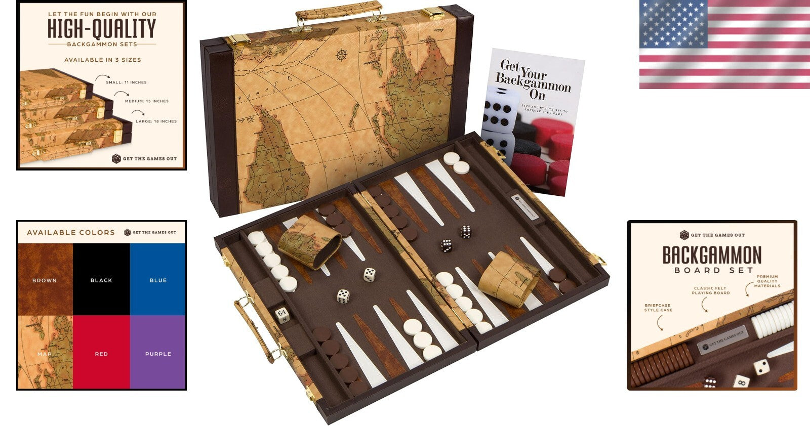 Classic Backgammon Set - Elegant Leatherette Case + Complete Guide Included