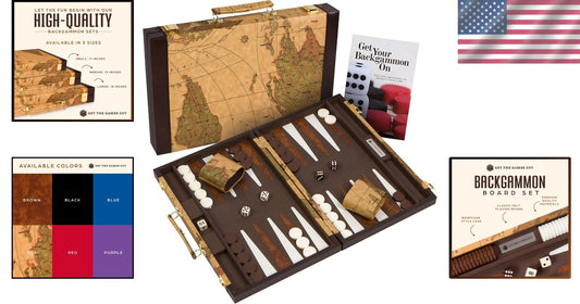 Classic Backgammon Set - Elegant Leatherette Case + Complete Guide Included