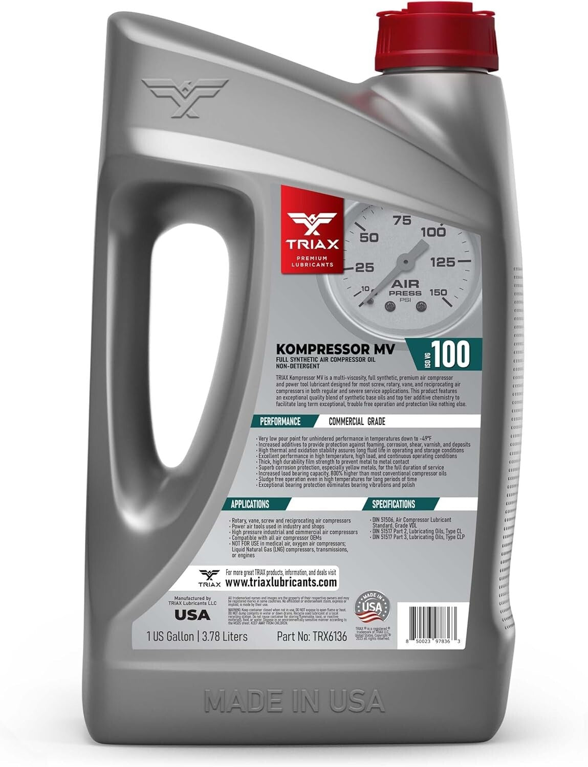 Commercial Grade Full Synthetic Compressor Oil - 1 Gallon, 30% Cooler Operation