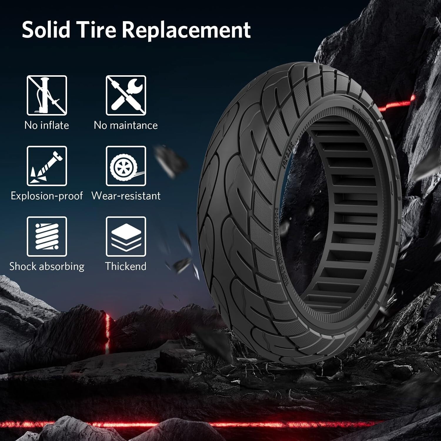 Durable 10x2.125 Solid Rubber Scooter Tires - Puncture-Proof & Maintenance-Free
